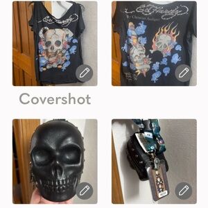 Retro 2💀sided cold shoulder Audigier 🖤+💀bag/wristlet+Haunted🏠lanyard NWT